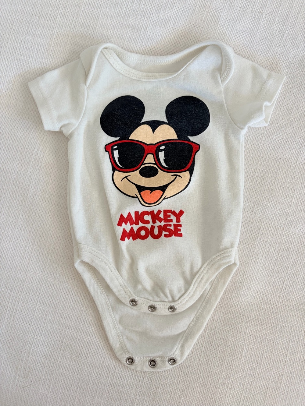 Disney White Baby Bodysuit with Red Sunglasses Mickey Graphic